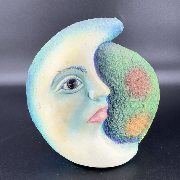 Pottery Moon Other - Hand Made Folk Art Pottery Artist Signed A Mendoza Anthropomorphic Moon Textured